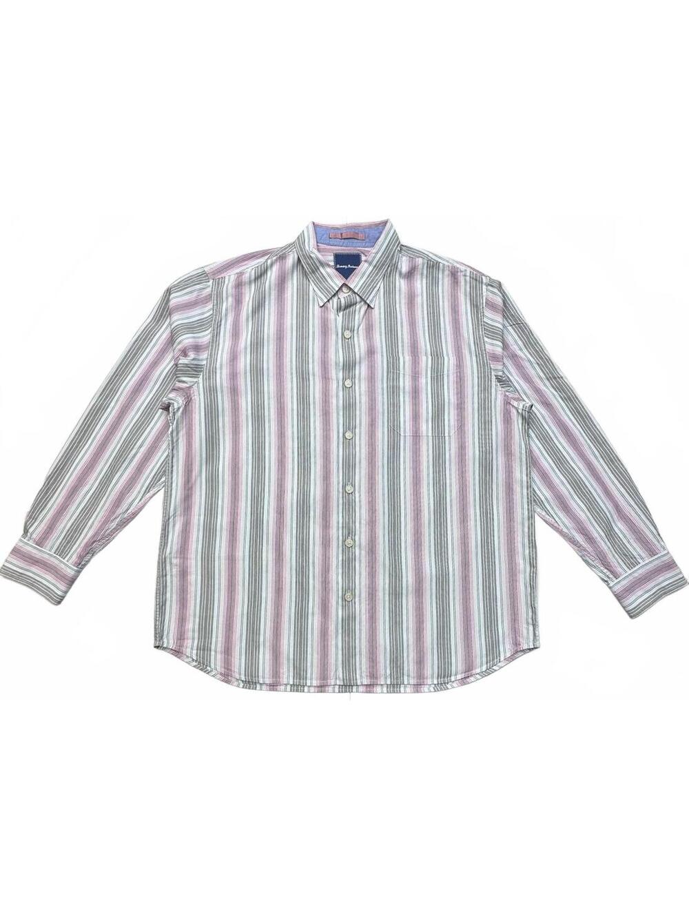 Tommy Bahama Men's XL Striped Button-Up Shirt, 80% Cotton 20% Silk, Long Sleeve